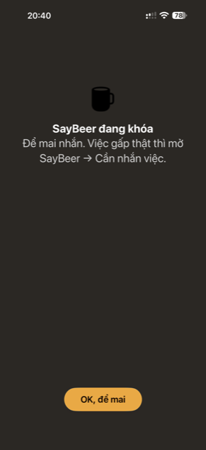 Màn chặn khi mở app bị khóa